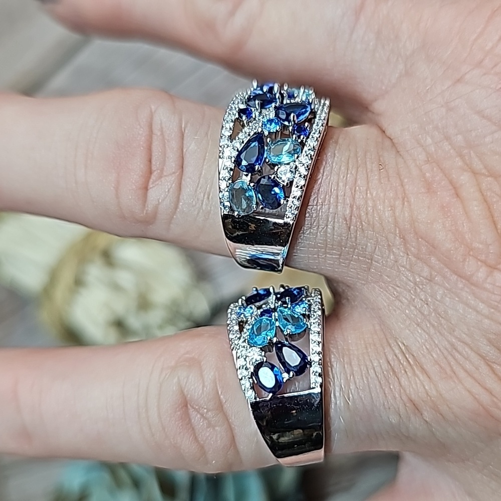 NIB PLATINUM PLATED CREATED SAPPHIRE AQUAMARINE ZIRCON FASHION RING - Picture 14 of 16